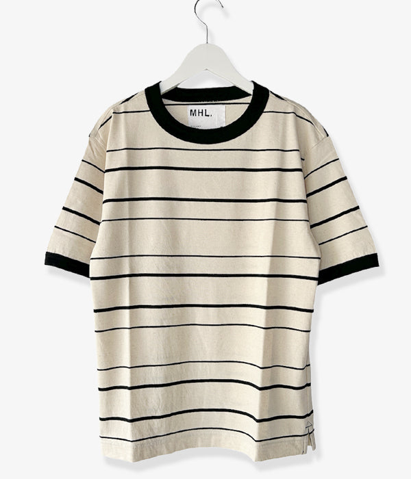 MHL. COTTON LINEN STRIPE JERSEY Tシャツ MHL./COTTON LINEN STRIPE JERSEY SS (NATURAL)