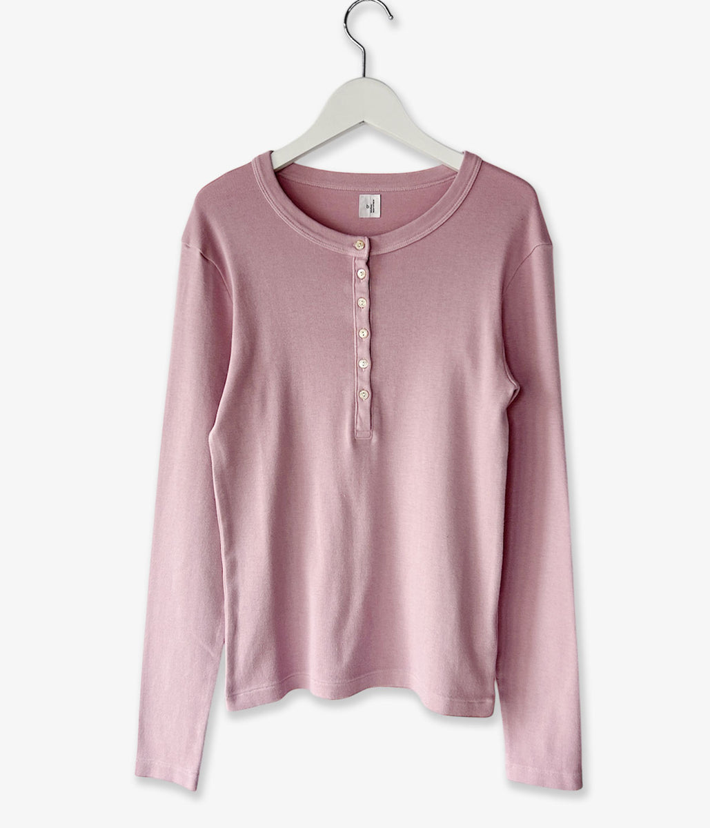 トップス blurhms ROOTSTOCK Classic Henley-neck blurhms ROOTSTOCK/CLASSIC RIB HENLEY-NECK L/S (FadeSulfurRose)