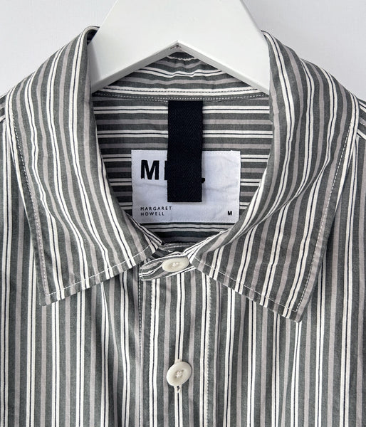 MHL./TWO TONE COTTON STIRIPE SHIRT (DARK GREEN)