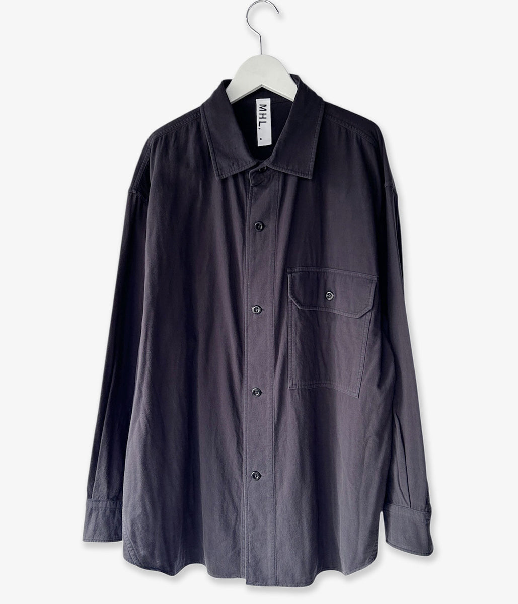 MHL./GARMENT DYE PLATED ORGANIC COTTON SHIRT (BLACK)