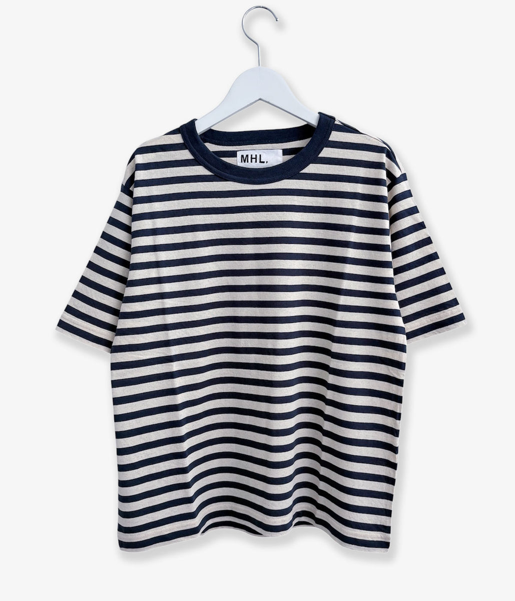 MHL./COTTON LINEN STRIPE JERSEY TOP SS WOMENS (MID BLUE)