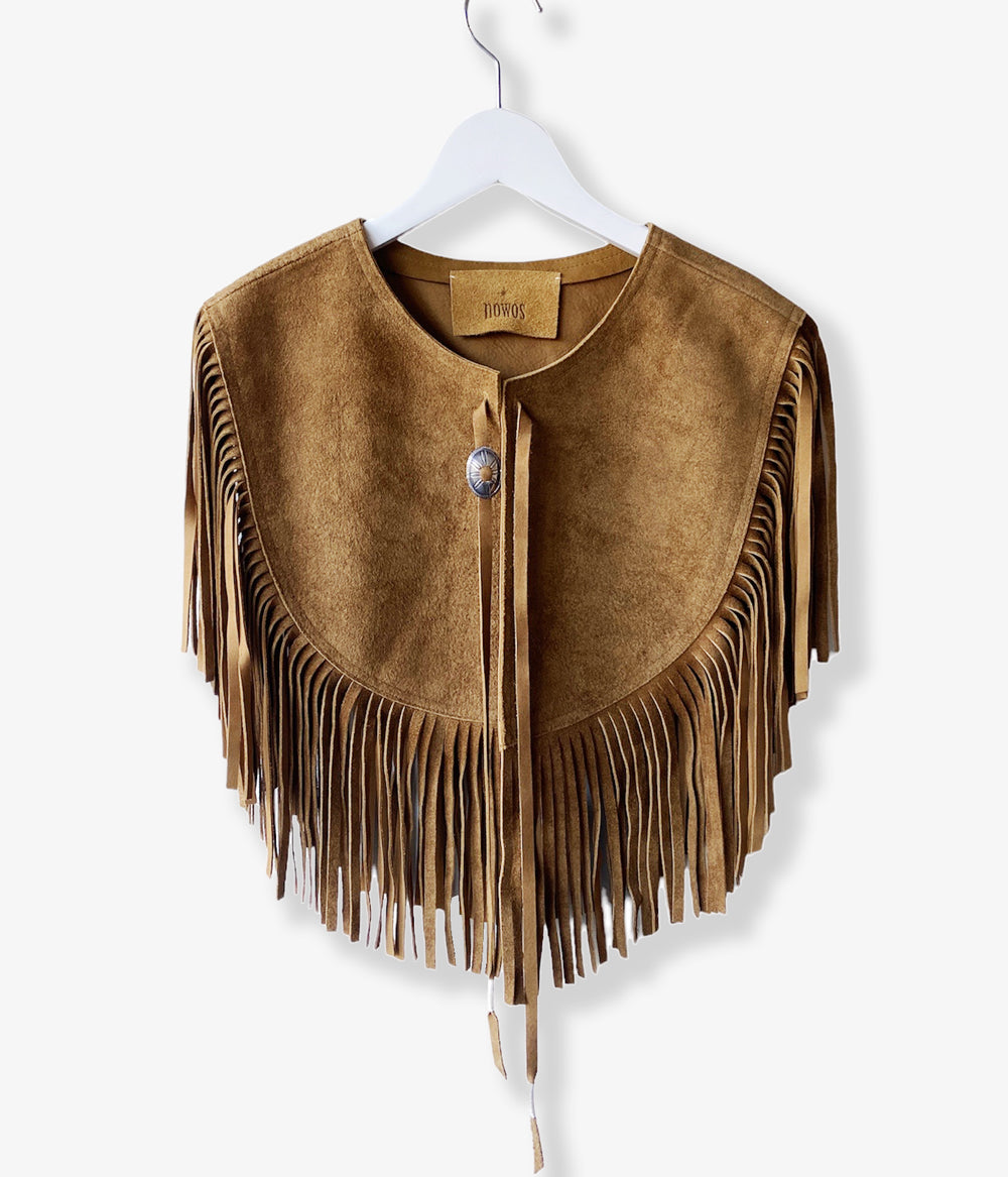 nowos/FRINGE PONCHO(BROWN)