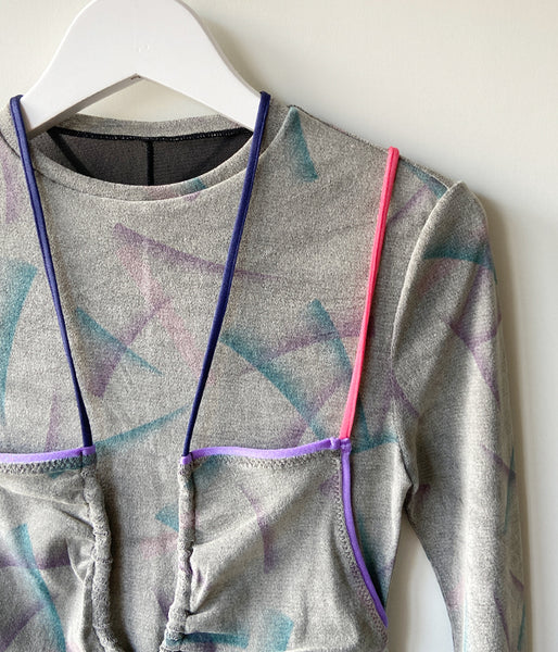 FUMIKA_UCHIDA/FLOCKY PRINTED TULLE DOUBLE-FRONT BODYSUIT(GREY)