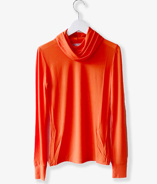 FUMIKA_UCHIDA/NYLON RIBBED NECK HOODED TOP(ORANGE)