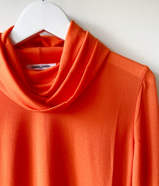 FUMIKA_UCHIDA/NYLON RIBBED NECK HOODED TOP(ORANGE)
