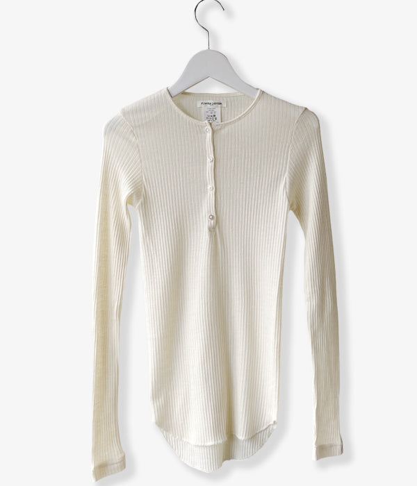 フミカウチダ　SILK NEEDLE DRAWING HENLEY-NECK FUMIKA_UCHIDA/WOOL/SILK NEEDLE DRAWING HENLEY-NECK(OFFWHITE)