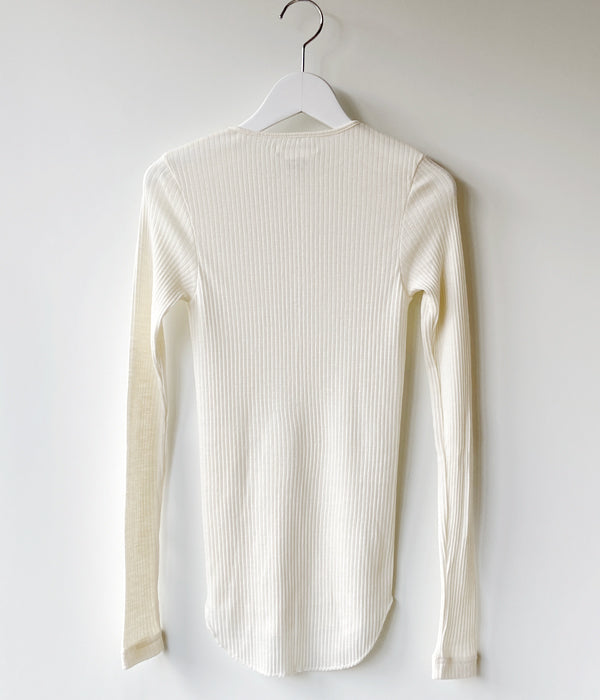 FUMIKA_UCHIDA/WOOL/SILK NEEDLE DRAWING HENLEY-NECK(OFFWHITE)