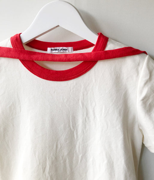 FUMIKA_UCHIDA/TRIMMED DOUBLE-NECK TEE(OFFWHITE/RED)