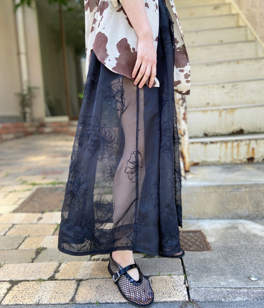 WRYHT/GATHERED FOLK SKIRT(BLACK)