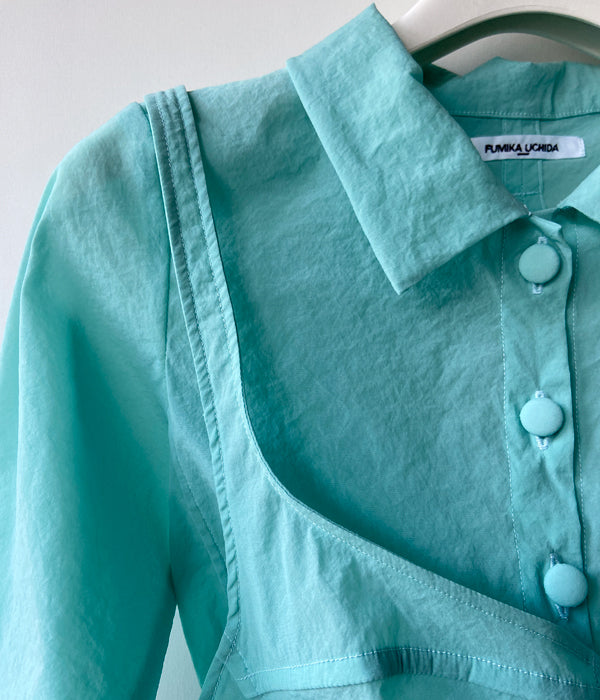 FUMIKA_UCHIDA/STRETCH TAFFETA LAYERED BRA SHIRT(PALE AQUA)