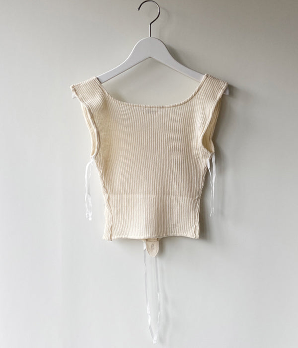 FUMIKA_UCHIDA/VINTAGE RIBBED CORSET TOP_SLEEVELESS(OFFWHITE)