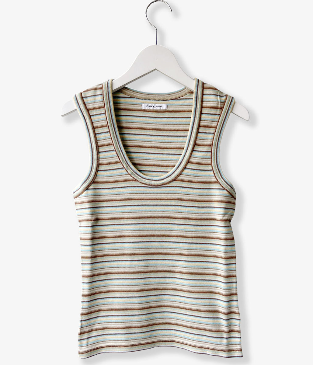 FUMIKA_UCHIDA/MULTICOLOR STRIPE U-NECK TANKTOP(WHITE/BEIGE