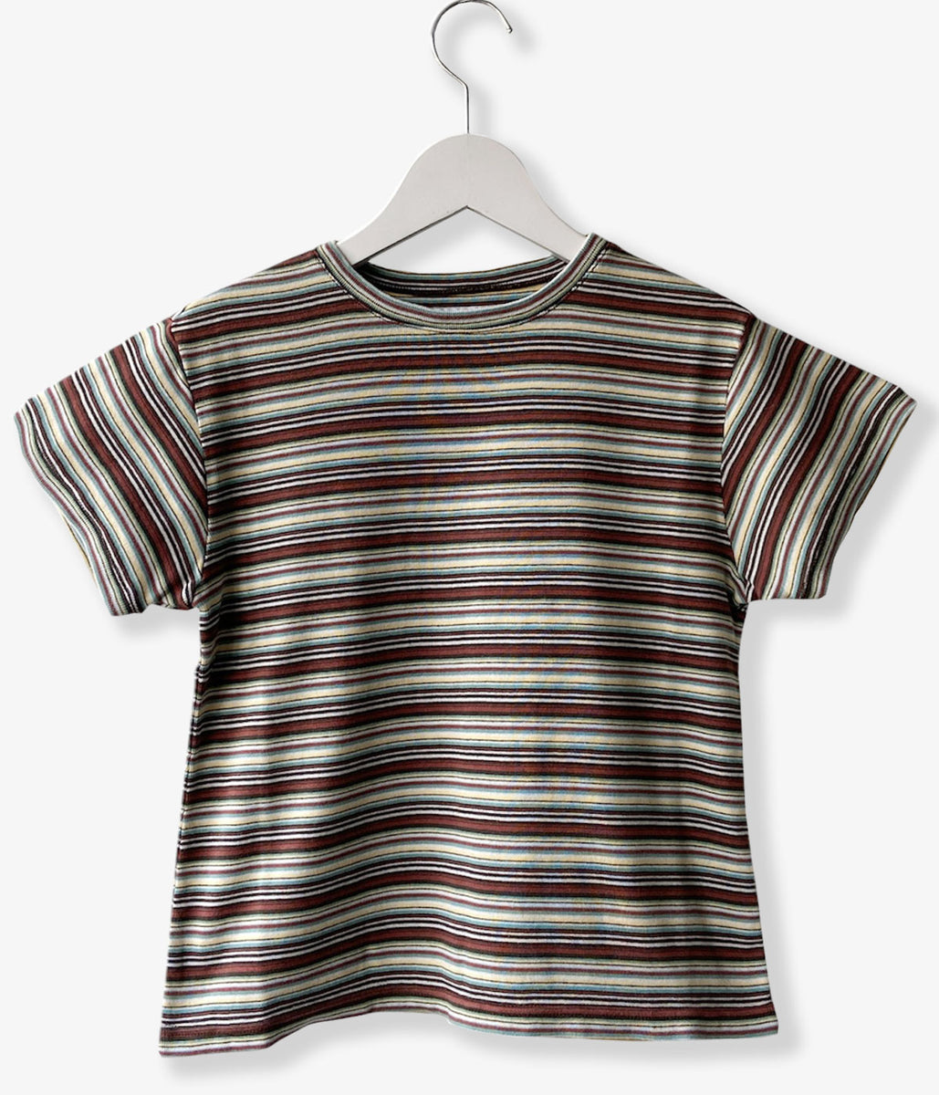 FUMIKA_UCHIDA/MULTICOLOR STRIPE T-SHIRT(BROWN/BORDEAUX/GREEN)