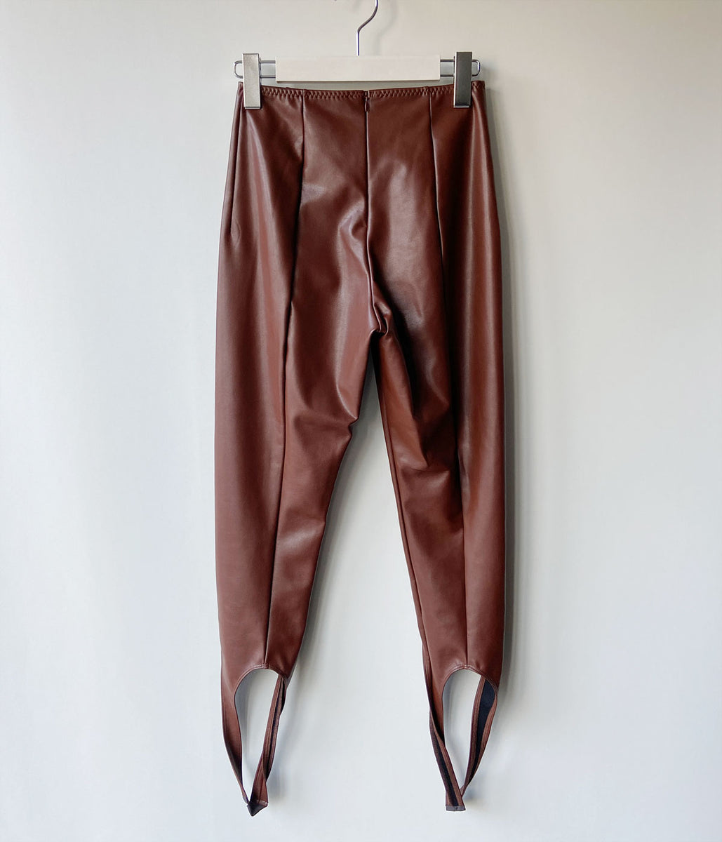 FUMIKA_UCHIDA/STRETCH VEGAN LEATHER STIRRUPS LEGGINGS(MID BROWN)