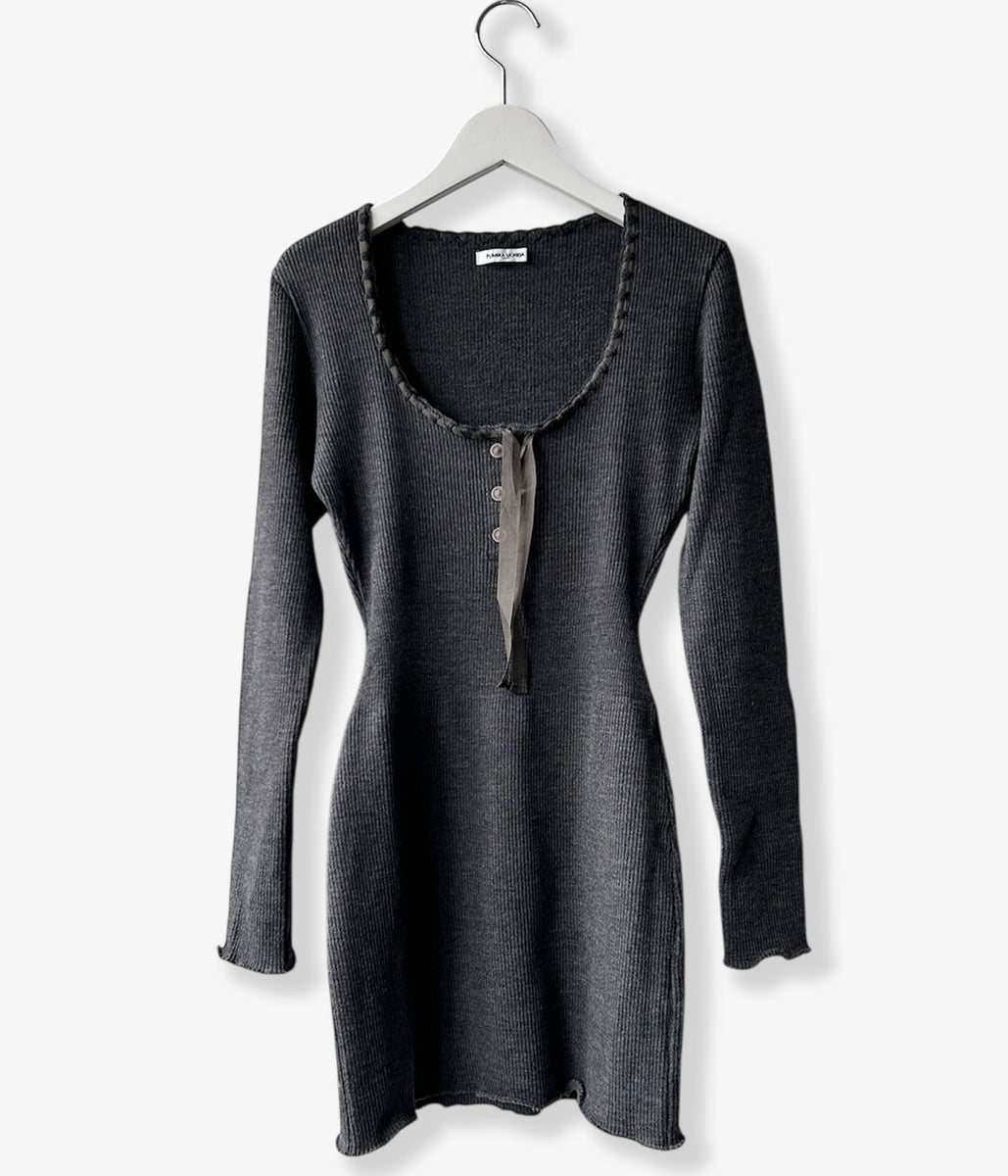 FUMIKA_UCHIDA/RIB STITCH HENLEY-NECK UNDERWEAR(TOP CHARCOAL)