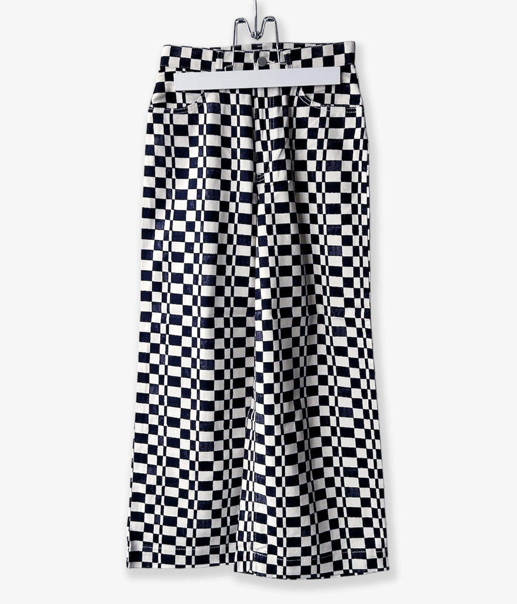 PHEENY/CHECKERED HIGH WAIST WIDE PANTS(NAVY)