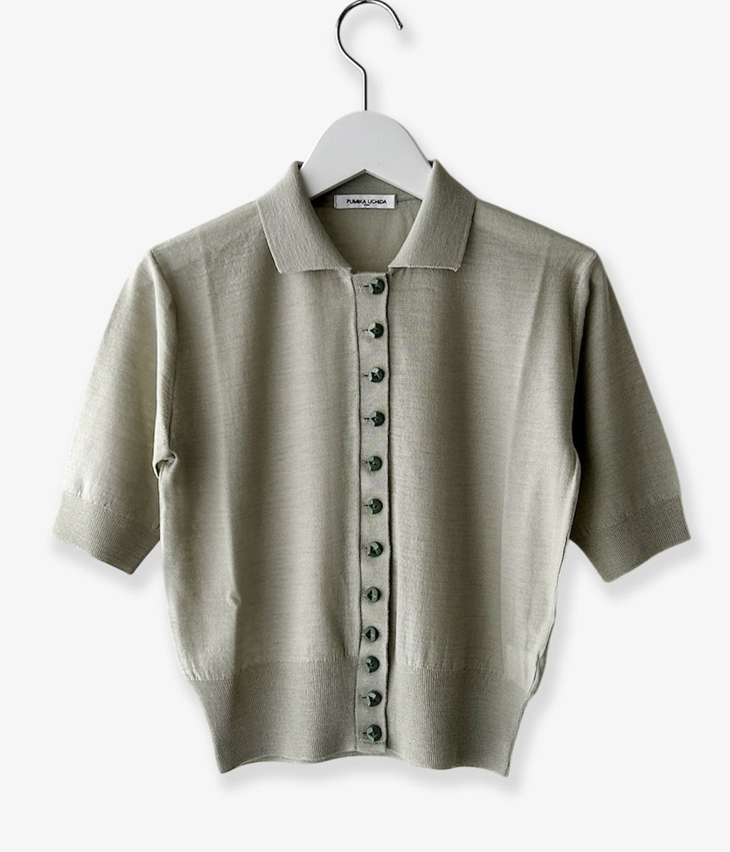 トップス Fumika Uchida Knitted polo cardigan 38 FUMIKA_UCHIDA/KNITTED POLO CARDIGAN(SAGEGREY)
