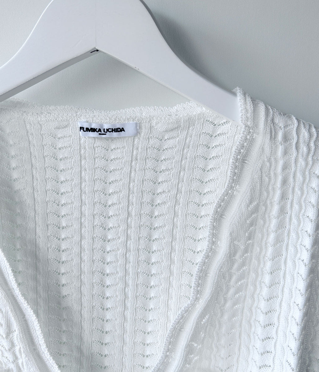 FUMIKA_UCHIDA/LACE KNIT CACHE-COEUR TOP(OFFWHITE)