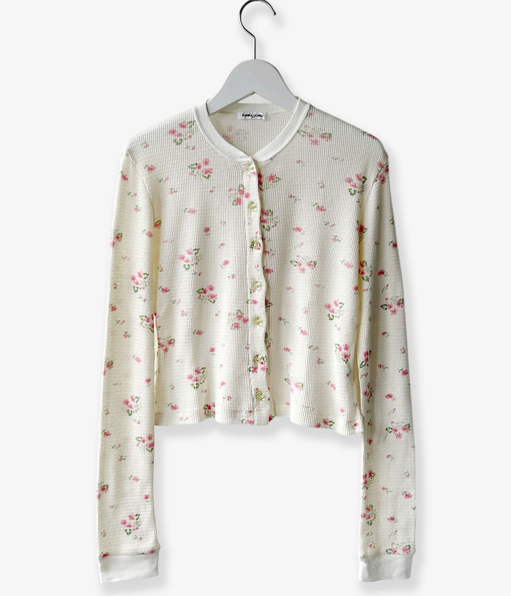 【未使用】FloralVinesTribalRug120×170 FUMIKA_UCHIDA/FLORAL PRINT WAFFLE CARDIGAN(IVORY)