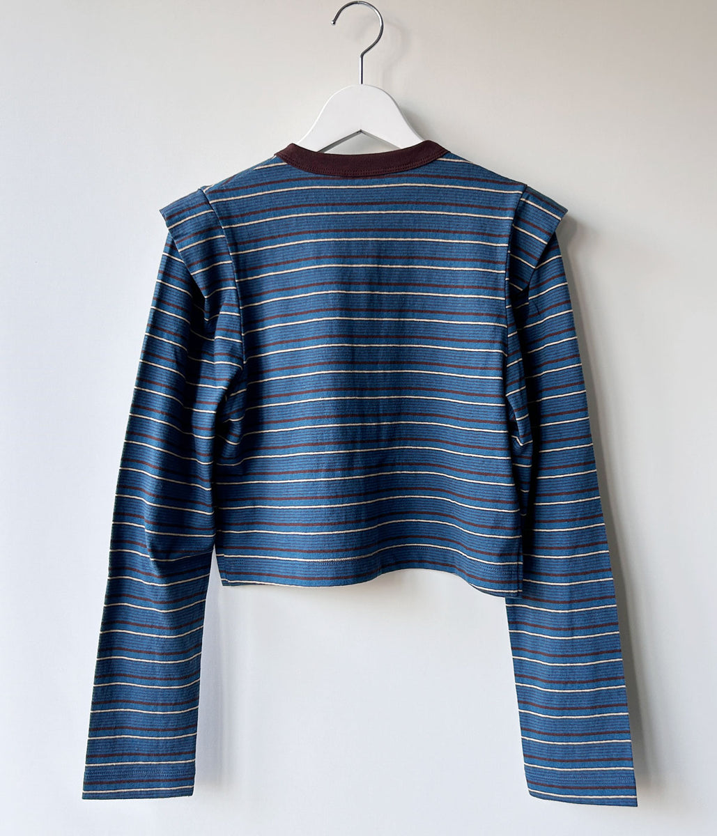 PHEENY/MULTI-BORDER TUCKED SHOULDER CARDIGAN(BLUE)