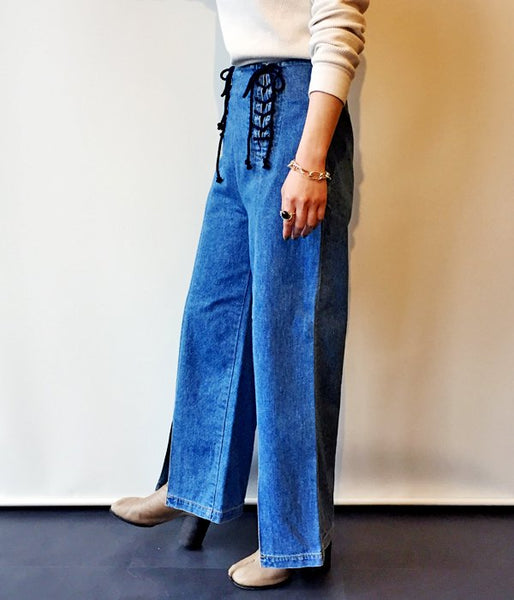 PHEENY/11oz LOOSE DENIM WAIST LACE-UP JEANS(INDIGO)