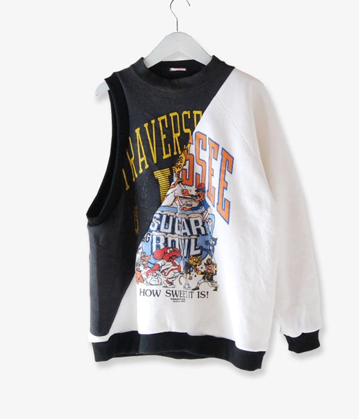 MAISON EUREKA/VINTAGE REWORK 2 WAY JAMPER(WHITExBLACK)