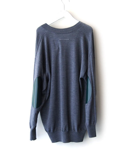 MM6 MAISON MARGIELA/WOOL+LAMINATED PATCHES KNIT CARDIGAN (GREY MELANGE)