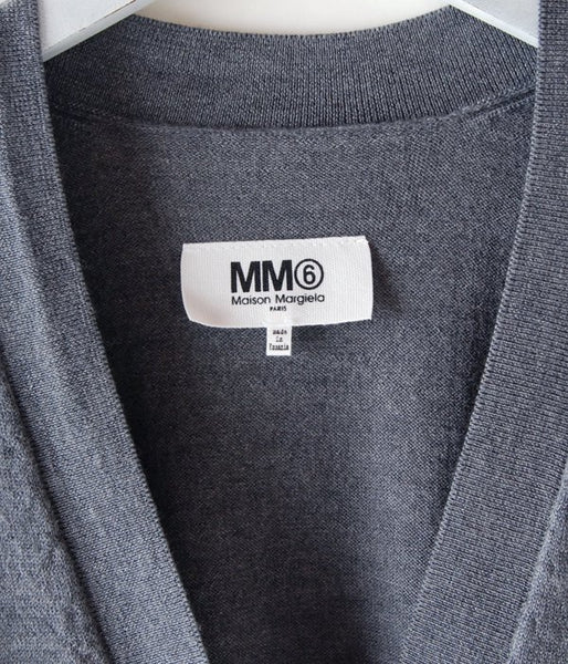 MM6 MAISON MARGIELA/WOOL+LAMINATED PATCHES KNIT CARDIGAN (GREY MELANGE)