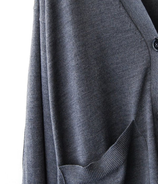 MM6 MAISON MARGIELA/WOOL+LAMINATED PATCHES KNIT CARDIGAN (GREY MELANGE)