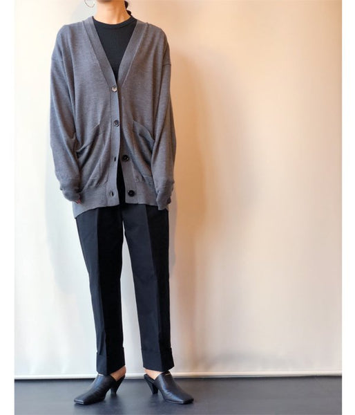 MM6 MAISON MARGIELA/WOOL+LAMINATED PATCHES KNIT CARDIGAN (GREY MELANGE)
