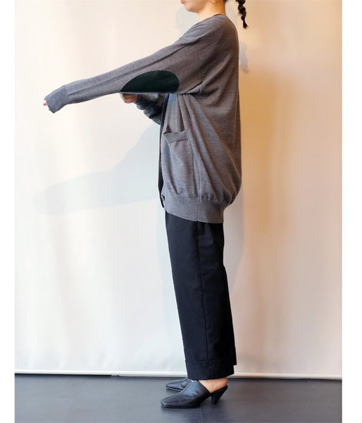 MM6 MAISON MARGIELA/WOOL+LAMINATED PATCHES KNIT CARDIGAN (GREY MELANGE)