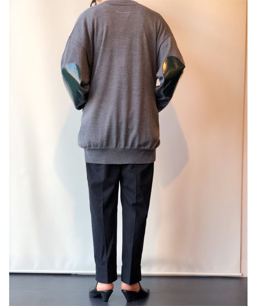 MM6 MAISON MARGIELA/WOOL+LAMINATED PATCHES KNIT CARDIGAN (GREY MELANGE)