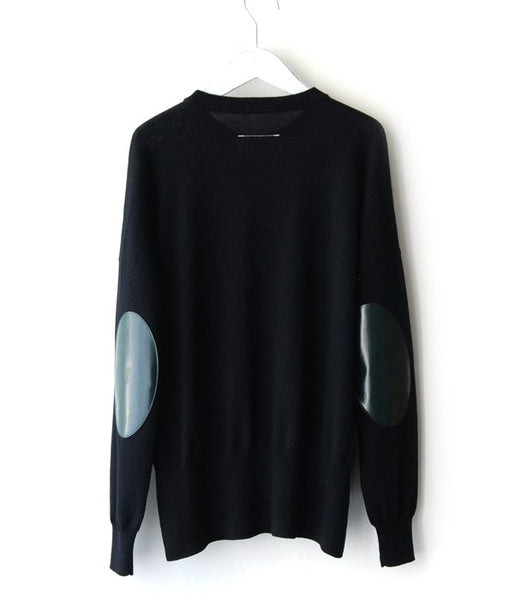 MM6 MAISON MARGIELA/WOOL+LAMINATED PATCHES KNIT PULLOVER (BLACK)