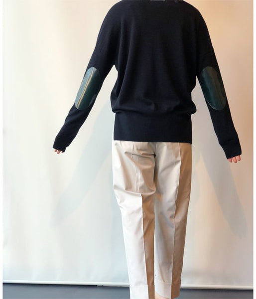 MM6 MAISON MARGIELA/WOOL+LAMINATED PATCHES KNIT PULLOVER (BLACK)