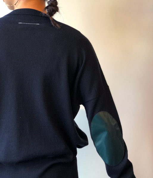 MM6 MAISON MARGIELA/WOOL+LAMINATED PATCHES KNIT PULLOVER (BLACK)
