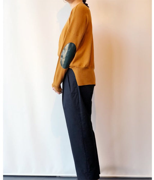 MM6 MAISON MARGIELA/WOOL+LAMINATED PATCHES KNIT PULLOVER (CAMEL)