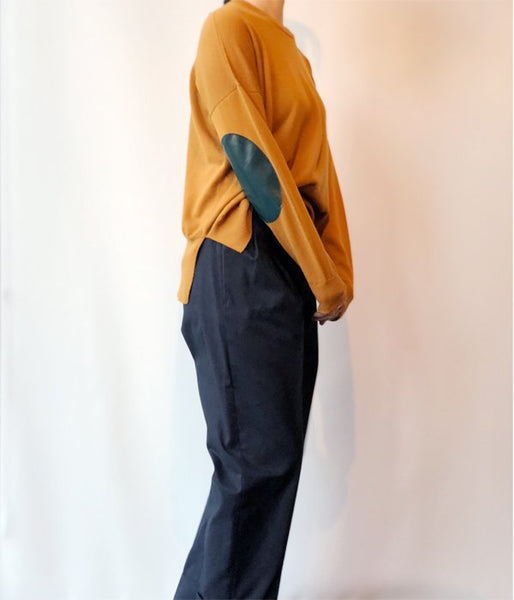 MM6 MAISON MARGIELA/WOOL+LAMINATED PATCHES KNIT PULLOVER (CAMEL)