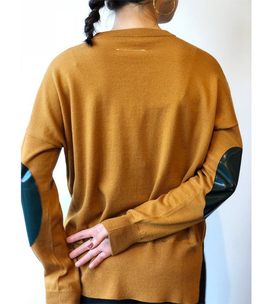 MM6 MAISON MARGIELA/WOOL+LAMINATED PATCHES KNIT PULLOVER (CAMEL)