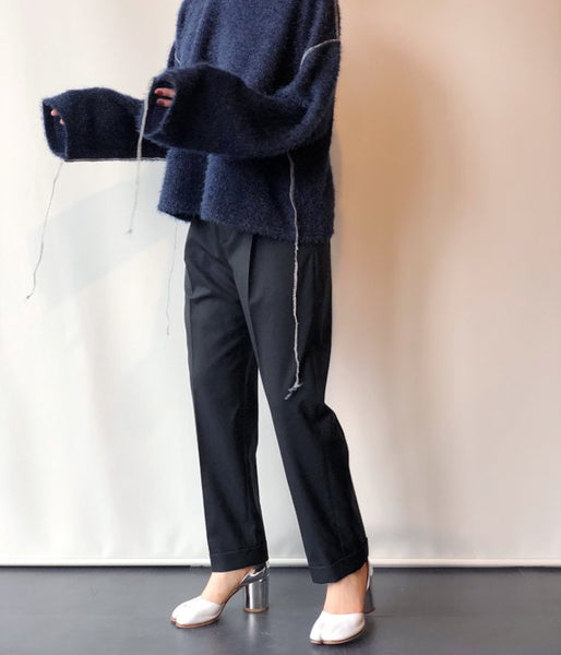 MARGARET HOWELL/FINE WOOL POPLIN TROUSERS (BLACK)