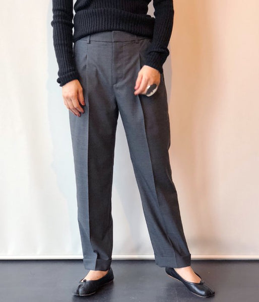 MARGARET HOWELL/FINE WOOL POPLIN TROUSERS (GREY)