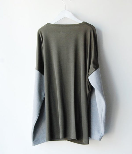 MM6 MAISON MARGIELA/DUAL-FABRIC FITTED BOAT-NECK SWEATSHIRT(KHAKI)