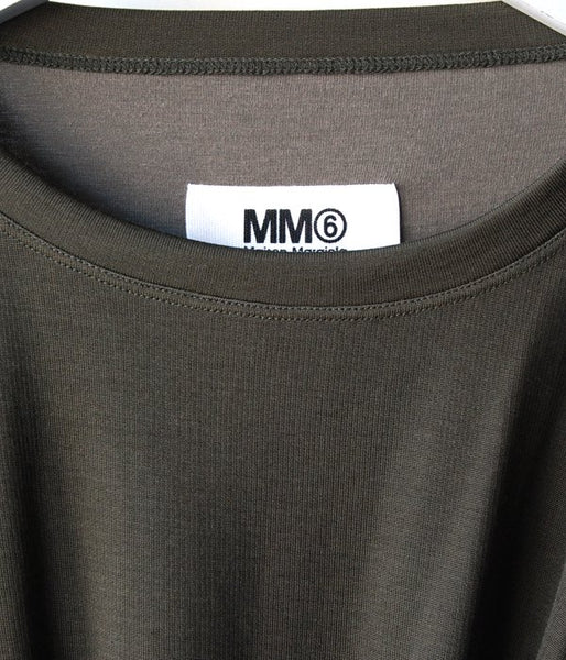 MM6 MAISON MARGIELA/DUAL-FABRIC FITTED BOAT-NECK SWEATSHIRT(KHAKI)