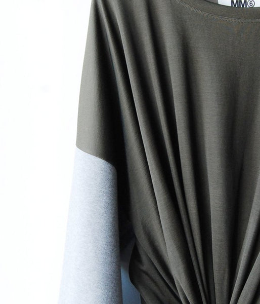 MM6 MAISON MARGIELA/DUAL-FABRIC FITTED BOAT-NECK SWEATSHIRT(KHAKI)