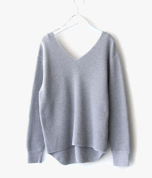 PHEENY/BIG WAFFLE V-NECK L/S(GRAY)(4)