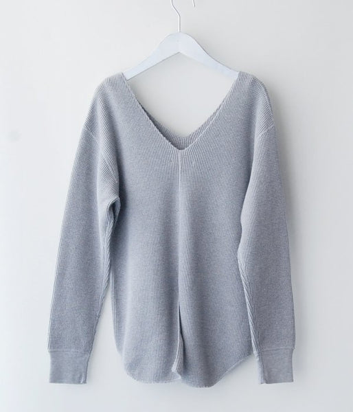 PHEENY/BIG WAFFLE V-NECK L/S(GRAY)(4)