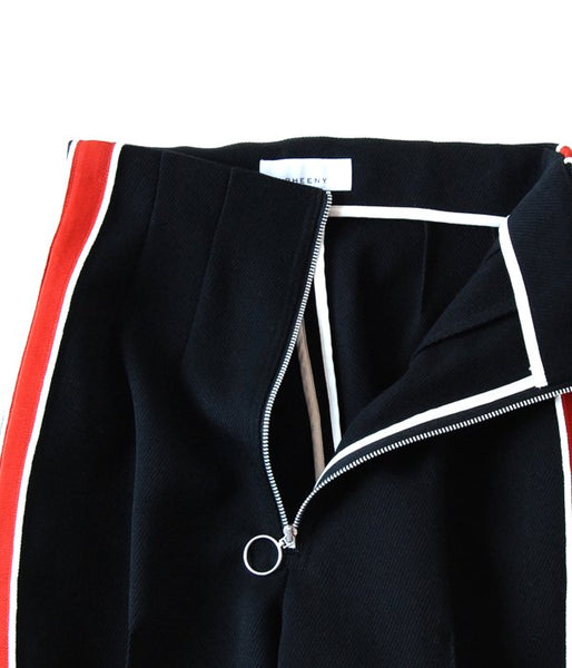 PHEENY/TRICOTINE SIDE STRIPE HIGH WAIST SLACKS(BLACK)