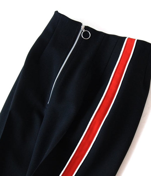 PHEENY/TRICOTINE SIDE STRIPE HIGH WAIST SLACKS(BLACK)