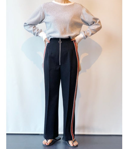PHEENY/TRICOTINE SIDE STRIPE HIGH WAIST SLACKS(BLACK)