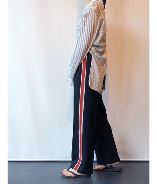PHEENY/TRICOTINE SIDE STRIPE HIGH WAIST SLACKS(BLACK)