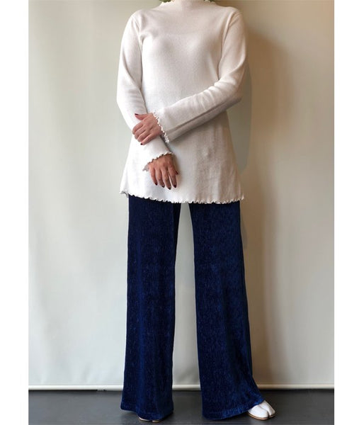 PHEENY/20/- HONEYCOMB FRILL NECK L/S(WHITE)